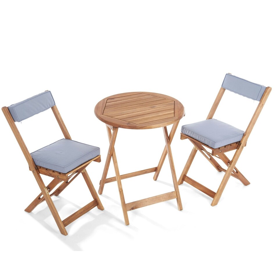 image 1 of Greenhurst Natural Wooden Bistro Set – Foldable Table & 2 Cushioned Chairs for Outdoor Dining