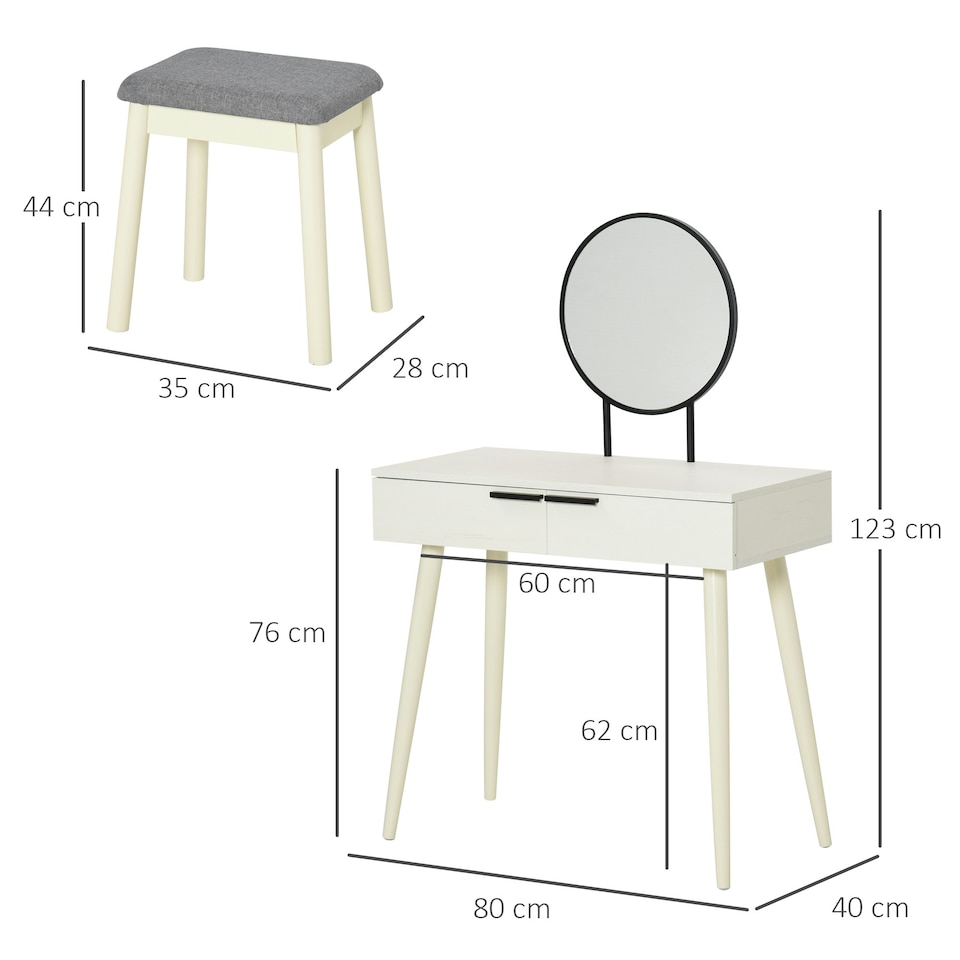 image 1 of HOMCOM Dressing Table Vanity Set Make Up Desk with Mirror & Stool White
