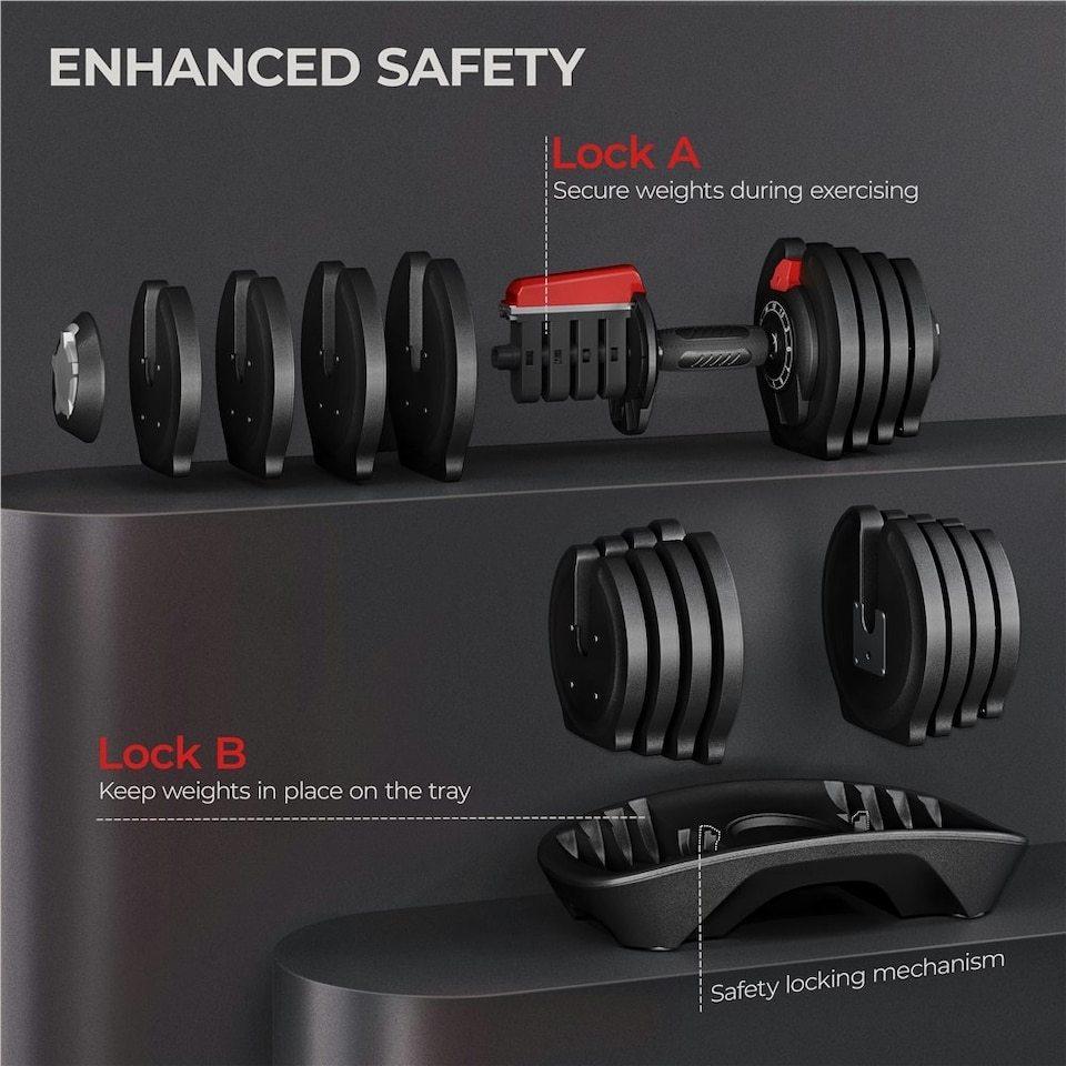 image 1 of Yaheetech 12-in-1 Adjustable Dumbbell Weight Black