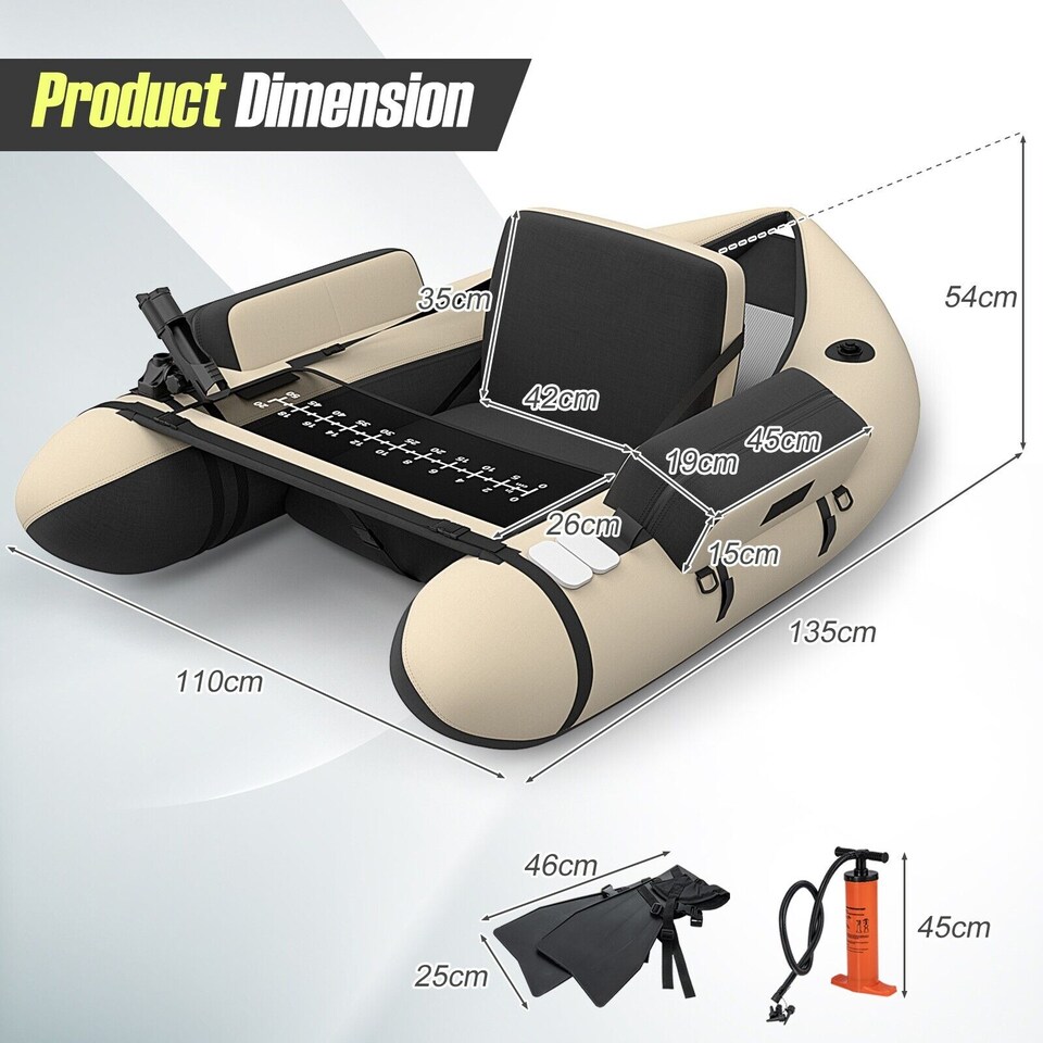 image 1 of COSTWAY Inflatable Fishing Float Tube Portable Adult Fishing Boat w/Pump