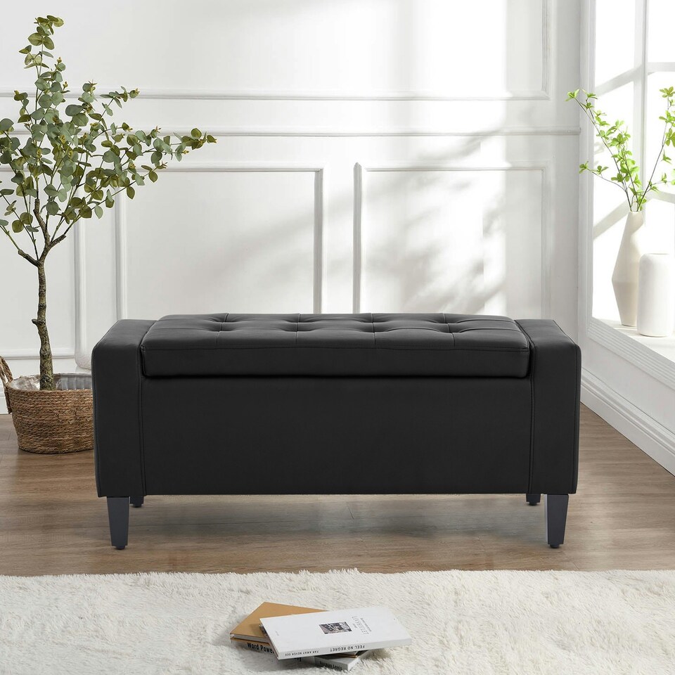 image 1 of Home Republic Faux Leather Storage Ottoman Bench - 92cm x 40cm Grey
