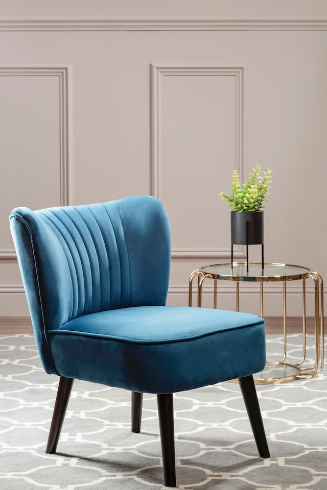image 1 of Interiors by Premier Blue Velvet Chair, Curved Back Accent chair, Easy to Assemble Borg Chair, Comfy Office Chair
