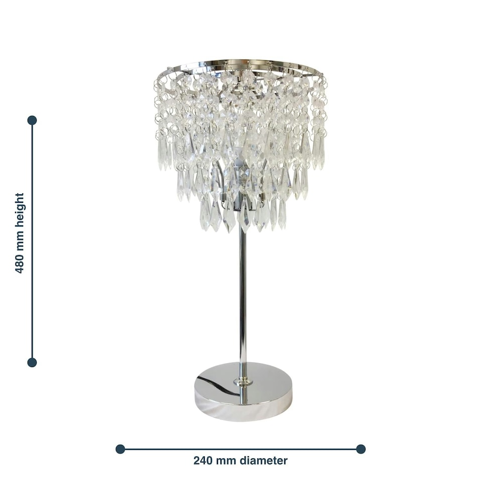 image 1 of First Choice Lighting Set of 2 Chrome and Acrylic Crystal Jewelled Table Lamps Chrome | Clear