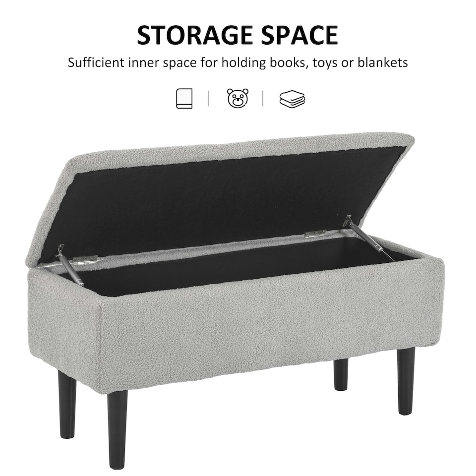 image 1 of HOMCOM 15" Ottoman Storage Box with Wooden Legs and 47L Storage Capacity, Grey