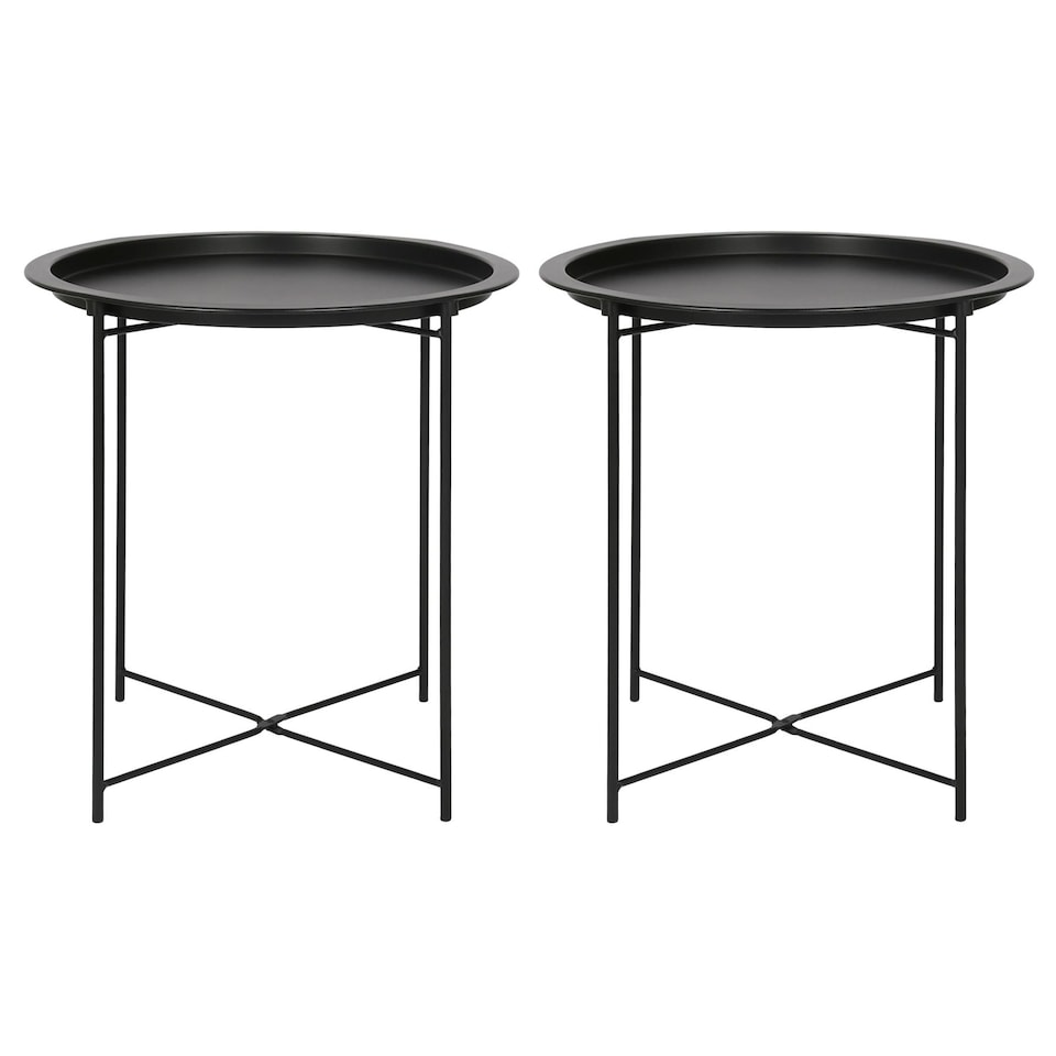 image 1 of Harbour Housewares Round Steel Tray Tables - Matt Black - Pack of 2