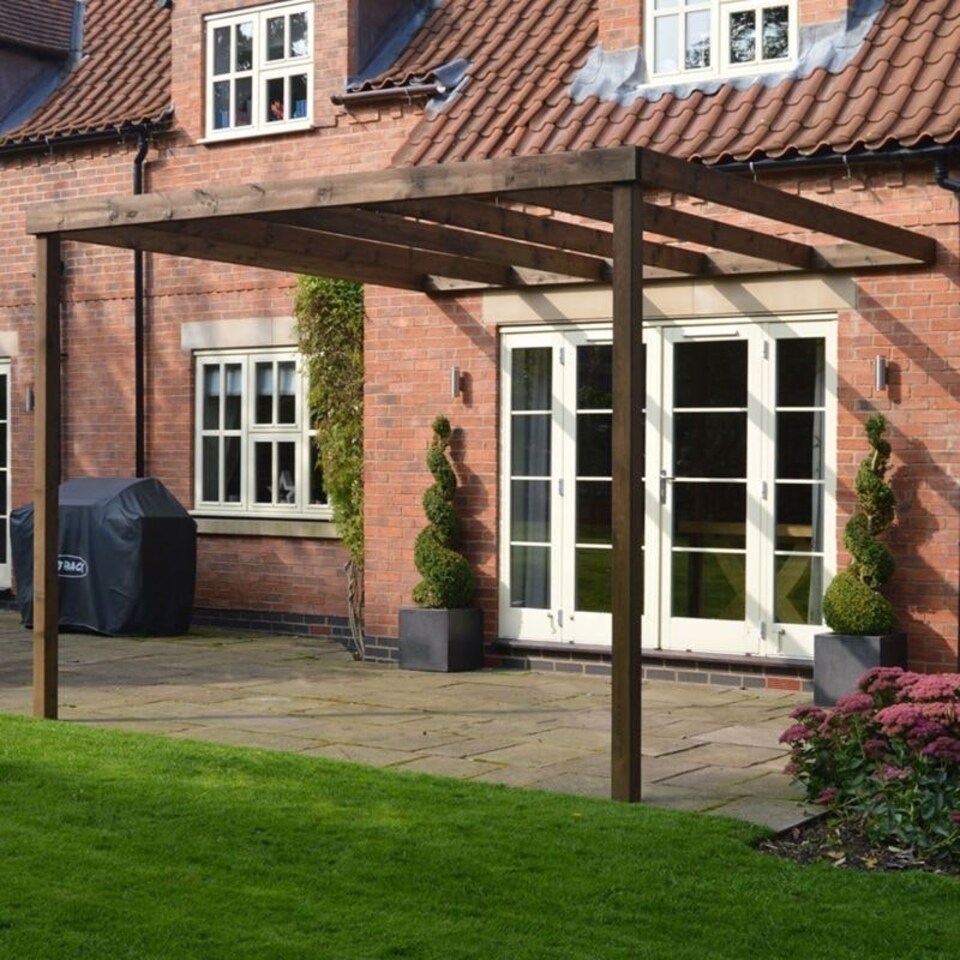 image 1 of Wall Mounted Box Pergola - L240 x W240 x H270 cm - Rustic Brown