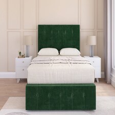 Sloomy Cambridge Emerald Plush Divan Bed Base 2 Drawers Left Side With 26 Inch Strutted Headboard & 12 Inch Matching Footboard | Green | Emerald | Small Double | 1