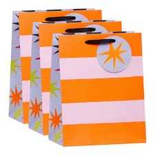 Multipack of 3 Medium Gift Bags | Party Bags for Presents | Birthdays/Thank You | For Her/Friend | Stripe Design Orange