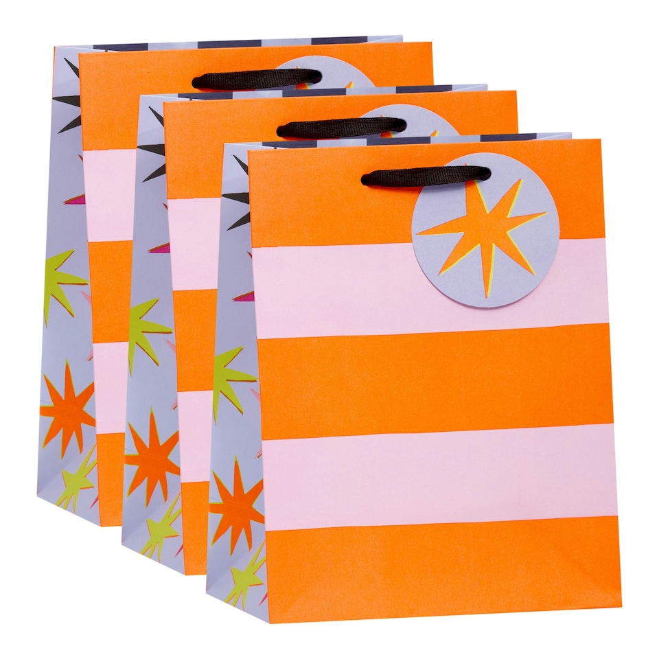 image 1 of Multipack of 3 Medium Gift Bags | Party Bags for Presents | Birthdays/Thank You | For Her/Friend | Stripe Design Orange