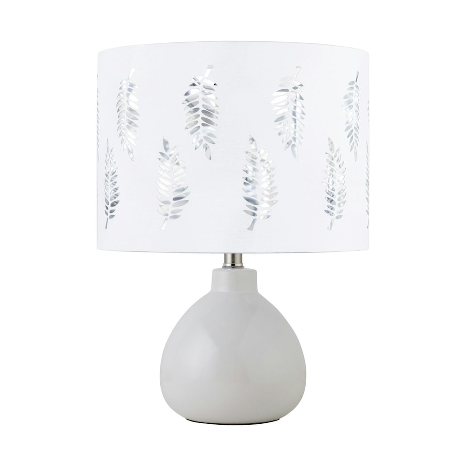 image 1 of Tuscan - White Ceramic Lamp with White Fern Shade White | White