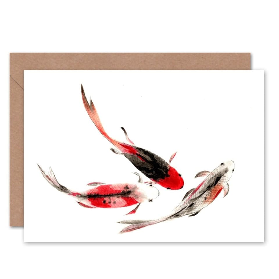 image 1 of Japanese Koi Fish Red Art Blank Just to Say Card