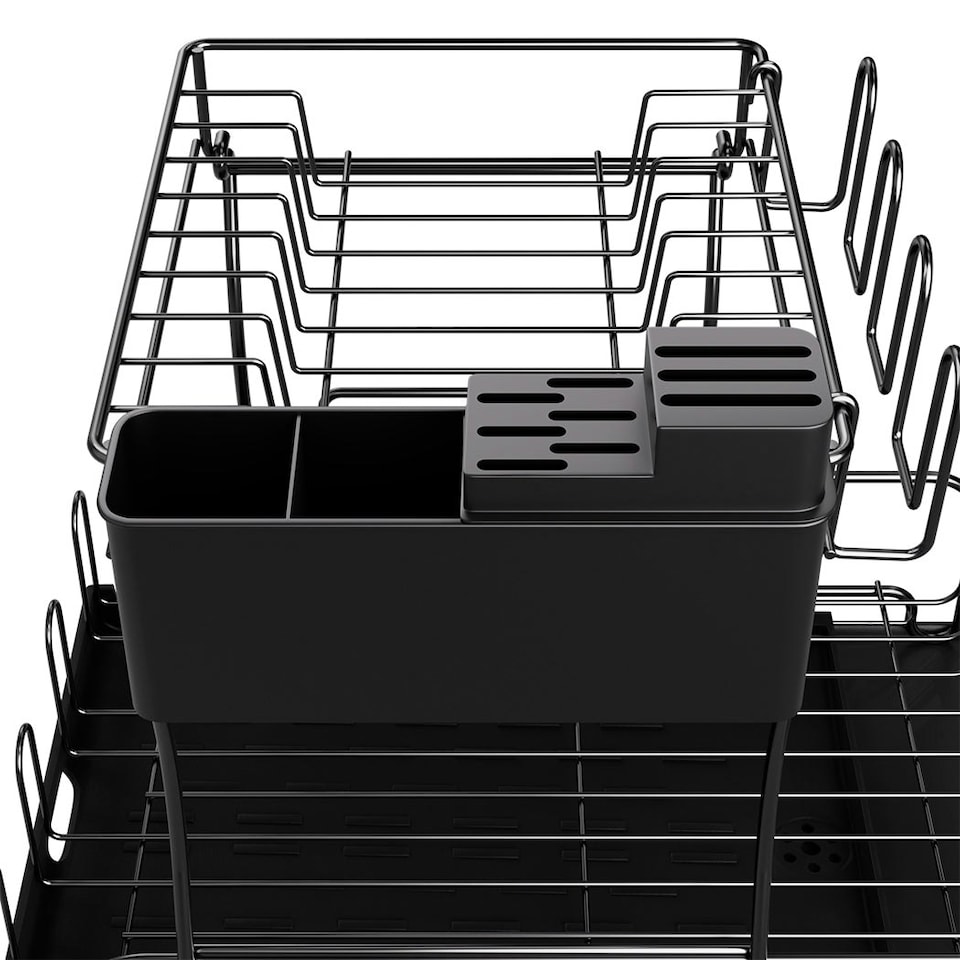 image 1 of Toque 2 Tier Expandable Dish Drainer Rack Holder with Drip Tray Holder Black | Black