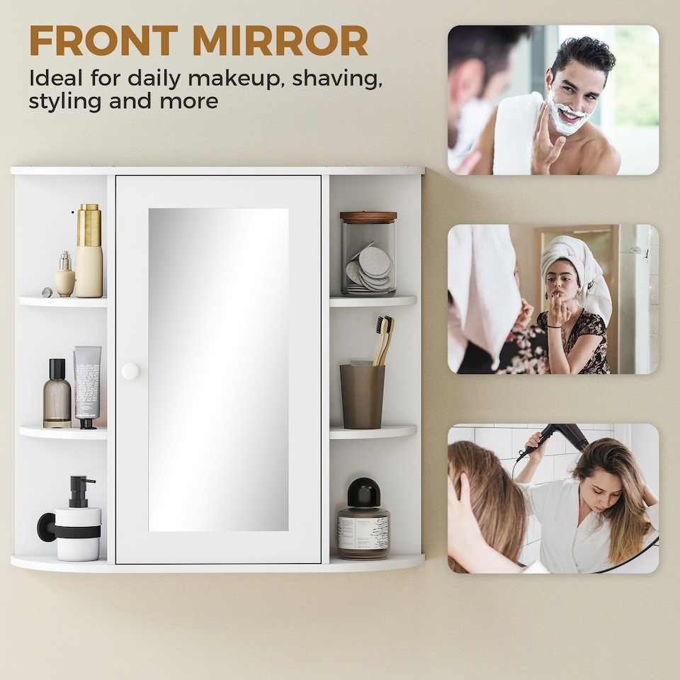 image 1 of HOMCOM Wall Mounted Bathroom Cabinet w/ Mirror Single Door Storage Shelves