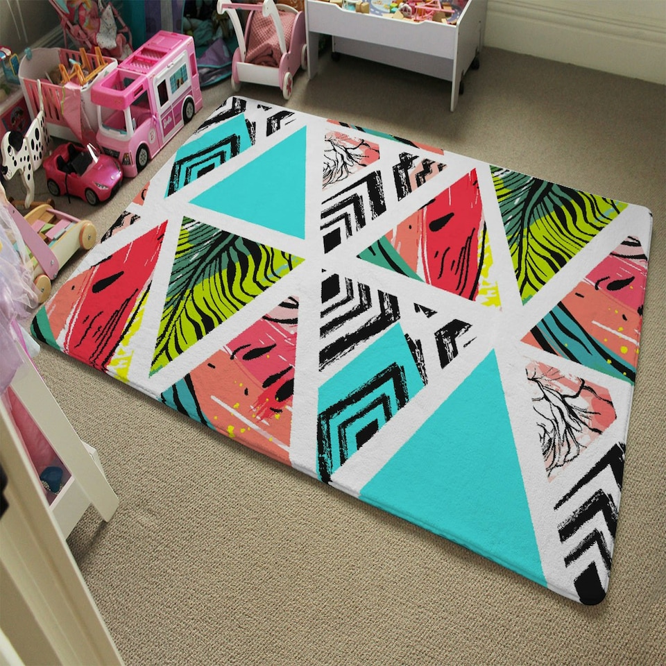 image 1 of Aztec and tropical palm leaves (Rug) Multi | Small: 60x110cm