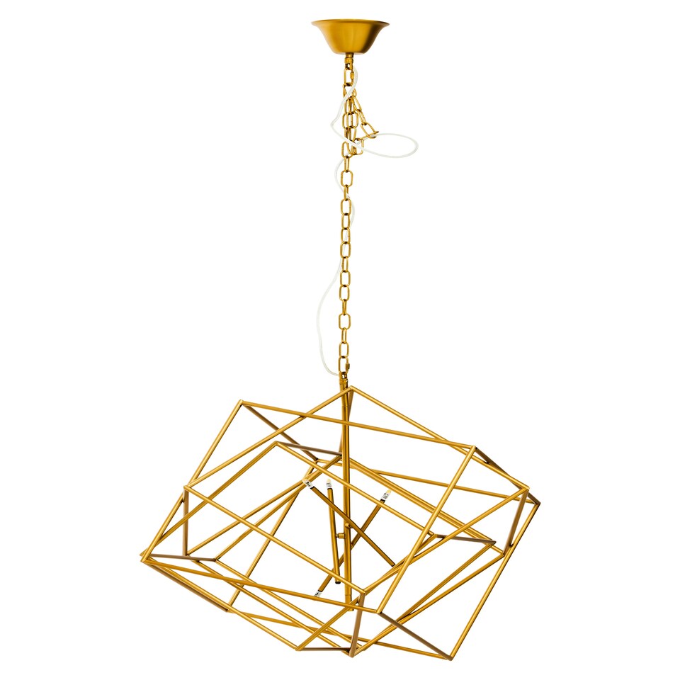 image 1 of Interiors by Premier Brass Finish Six Bulb Pendant Light, Overlapping Cube Metal Frame, Contemporary Luxe Lighting Fixture