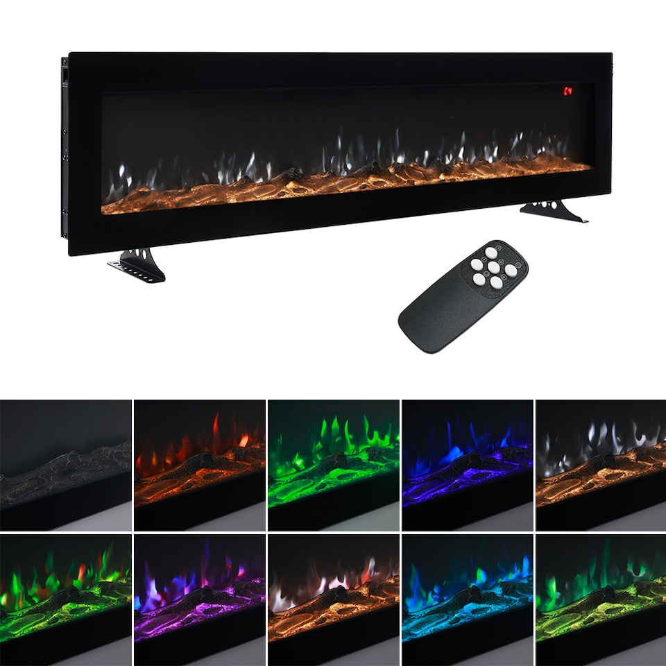 image 1 of Living and Home 50 Inch Modern Electric Fireplace - Wall Mounted/Freestanding, with Remote Control, 1800W