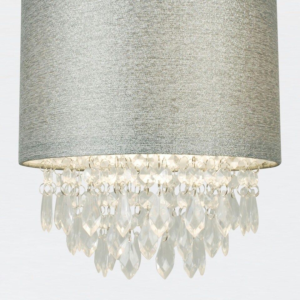 image 1 of First Choice Lighting Set of 2 Sparkle Grey Faux Silk Jewelled Easy Fit Light Shades Grey | Clear