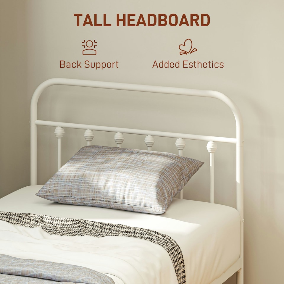 image 1 of HOMCOM 3ft Metal Single Platform Bed Frame w/ Underbed Storage Headboard White