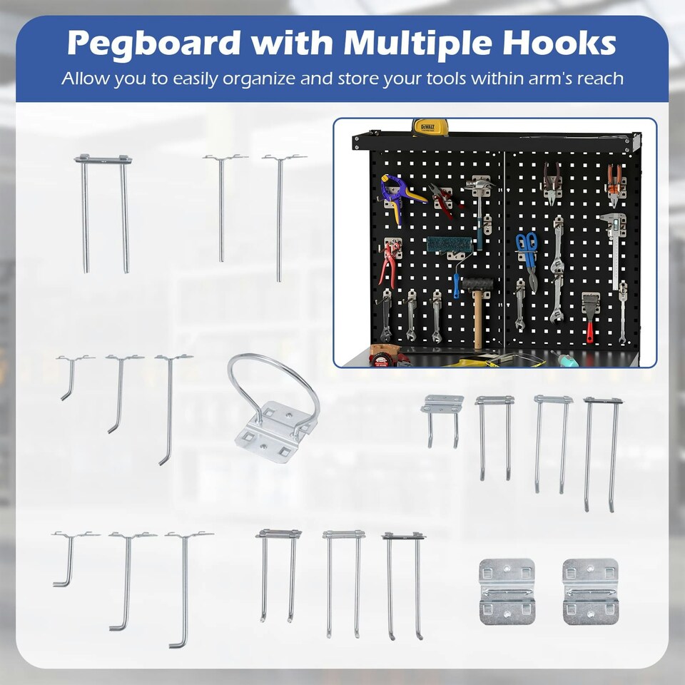 image 1 of COSTWAY Workbench 290KG Work Table w/2 PCS Pegboard-Black