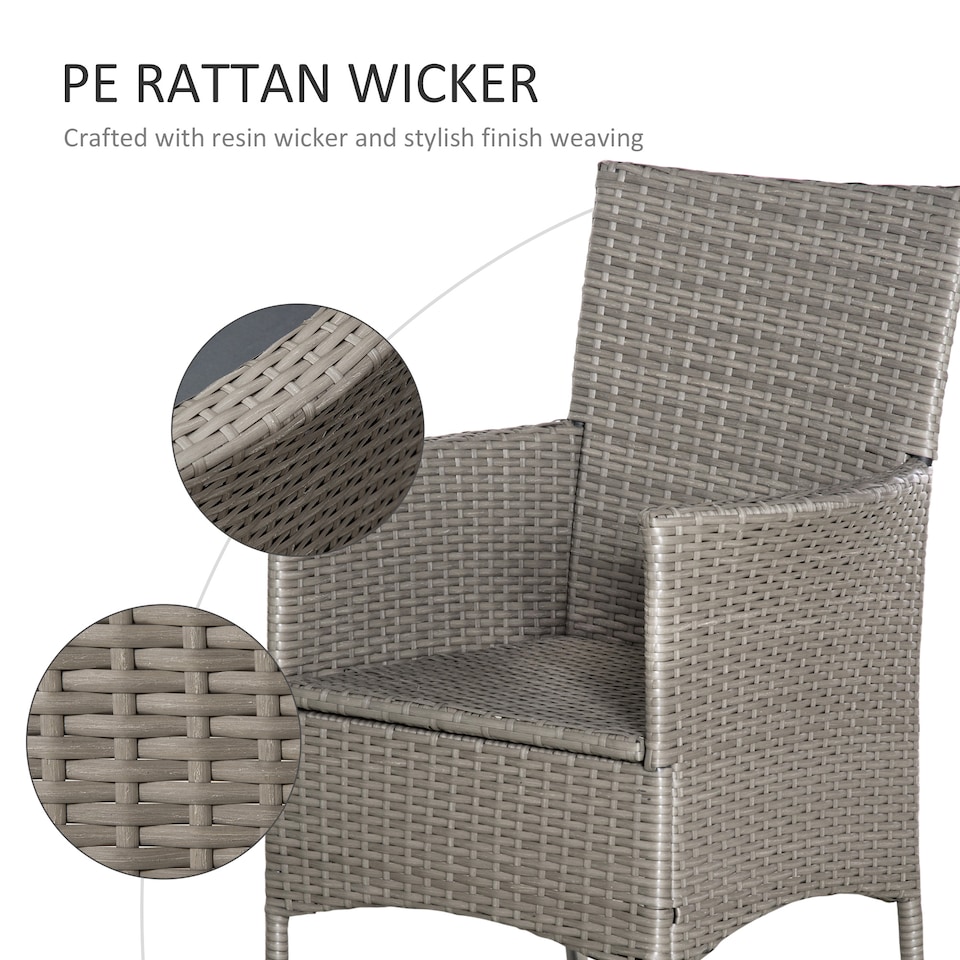 image 1 of Outsunny 4 Pieces Outdoor PE Rattan Dining Chairs Set with Cushion, Garden Armchair with Armrests, High Backrest, Metal Frame Patio Wicker Furniture, Grey