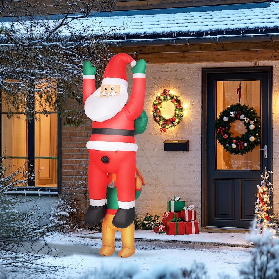 image 1 of Outsunny 7FT Hanging Christmas Inflatable Santa with Dog, Christmas Blow Up Decoration with Built-in LED Lights for Garden, Indoor Outdoor Home Decor