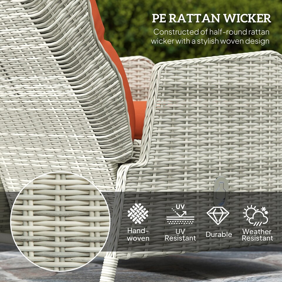 image 1 of Outsunny Recliner Rattan Garden Furniture w/ Two-tier Table, Orange | Orange | Orange | 1