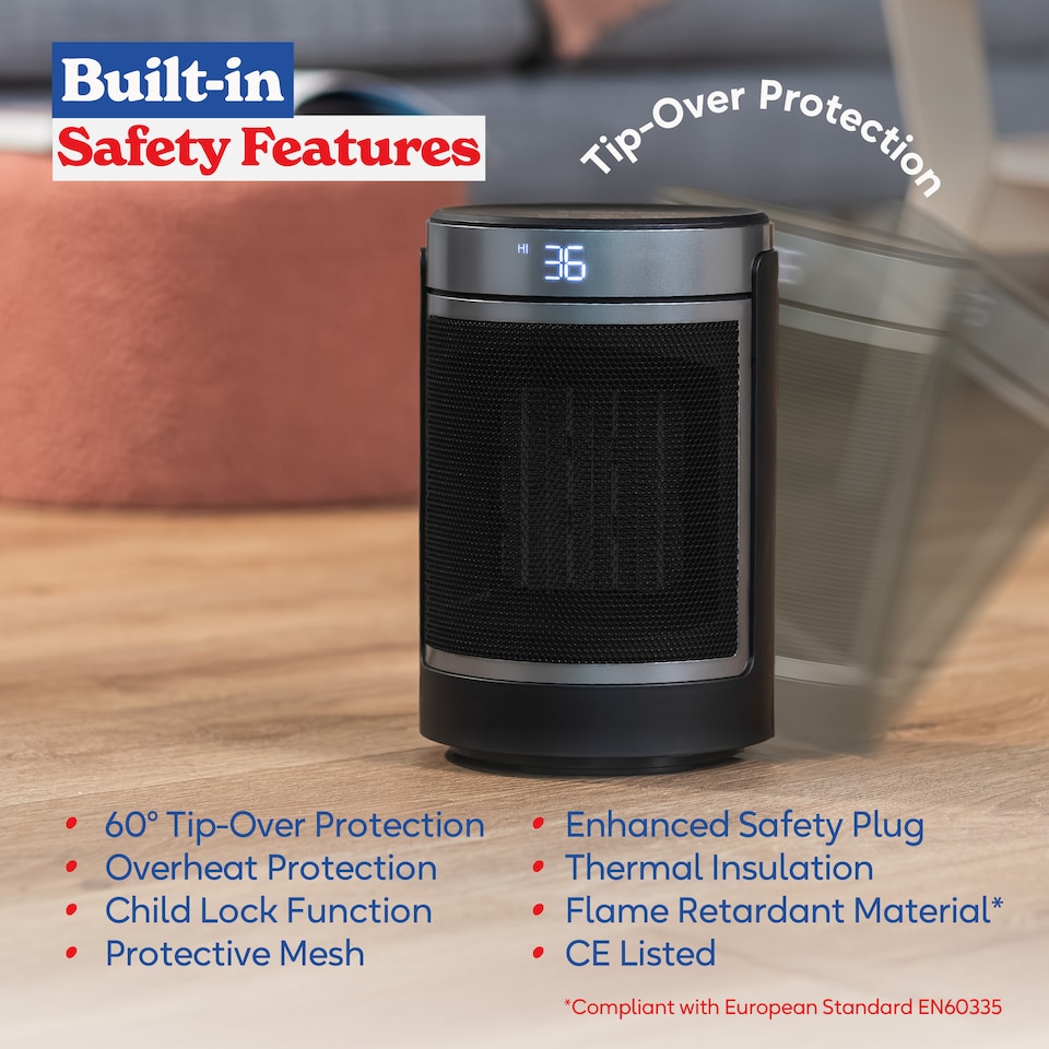 image 1 of Russell Hobbs RHCH2002S Space Heater in Black & Silver Round 1500W Portable Electric Heater