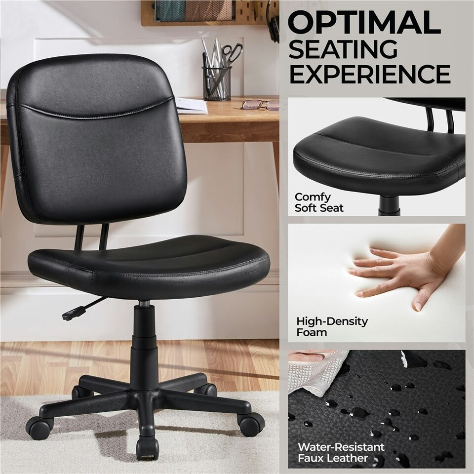 image 1 of Yaheetech Adjustable Desk Chair without Arms for Office Black Black