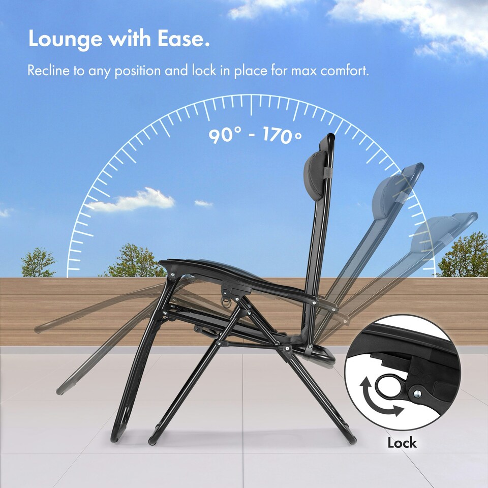 image 1 of VonHaus Set of 2 Padded Folding Zero Gravity Sun Lounger Chairs for Garden Grey
