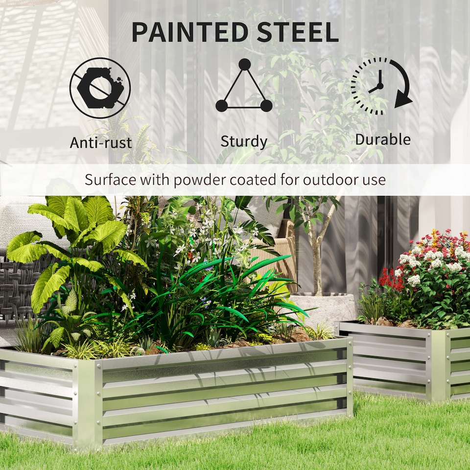 image 1 of Outsunny Raised Garden Bed Elevated Planter Box for Flowers Silver | Silver | Silver | 1