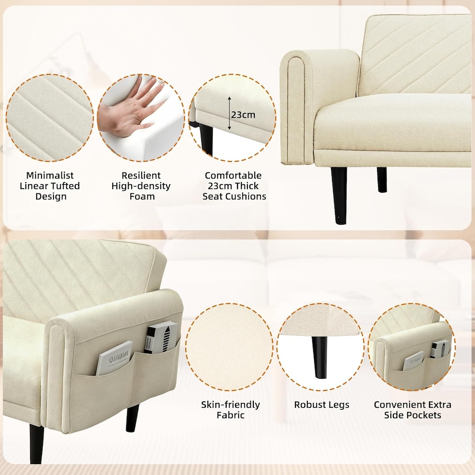 image 1 of Alivio 3-in-1 Convertible Velvet Sofa Bed with Adjustable Futon Couch (Cream)