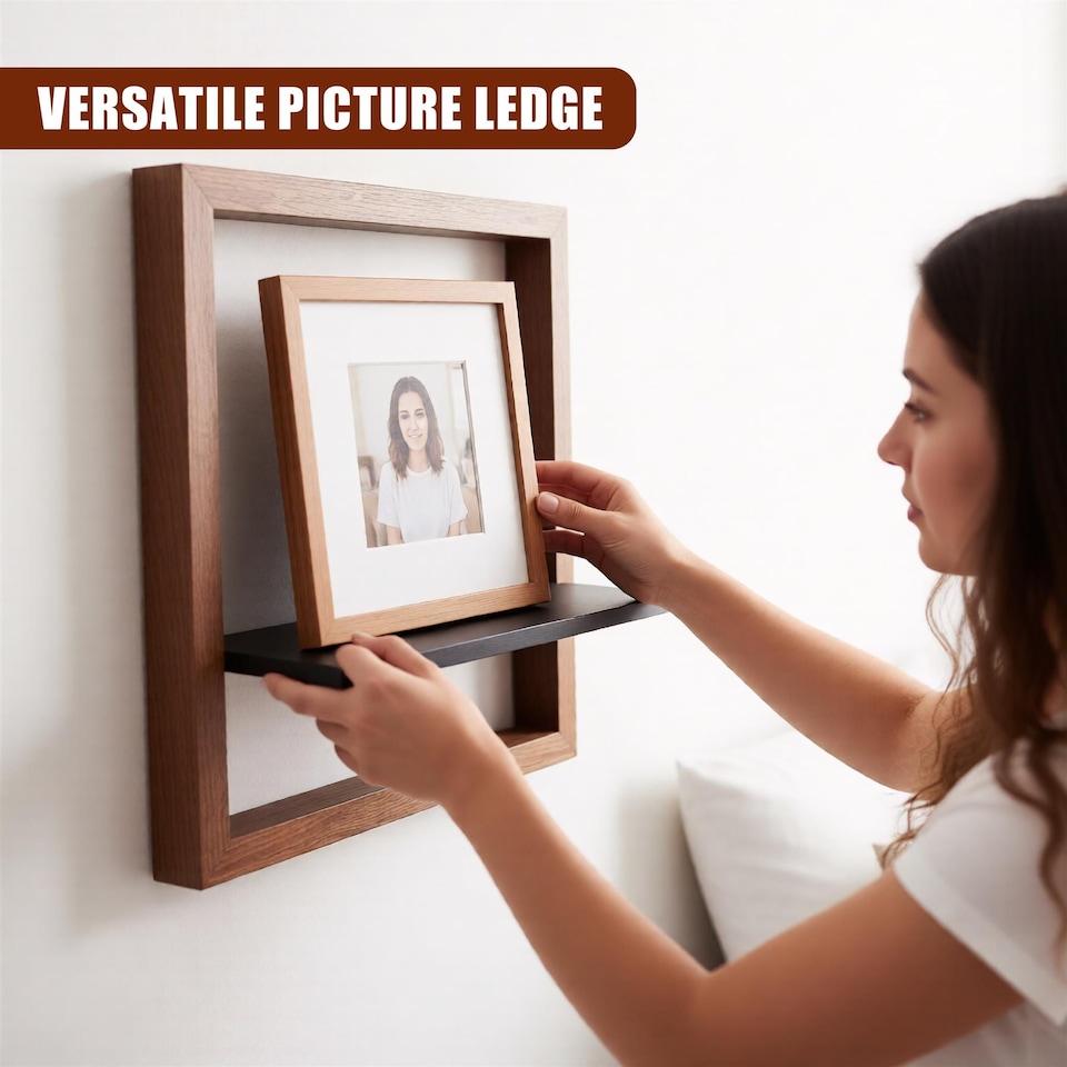 image 1 of GEEZY Square Floating Wall Shelf 30cm Wooden 3D Picture Ledge for Decor and Photos