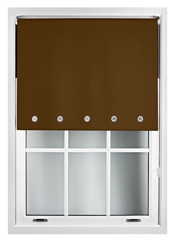 image 1 of FURNISHED Blackout Roller Blinds with Round Eyelets Cut to Size Easy Fit Window Shade | Brown | Brown | (W) 150cm x (L) 165cm