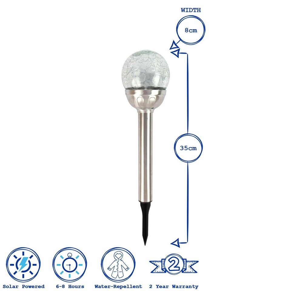 image 1 of Kingavon Colour Changing Crackle Ball Solar Pathway Light - Silver Grey