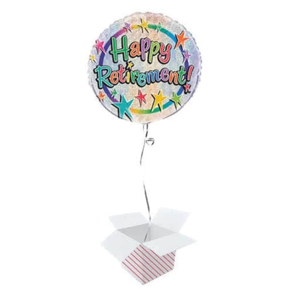Happy Retirement Holographic Round Foil Helium Balloon - Inflated Balloon in a Box