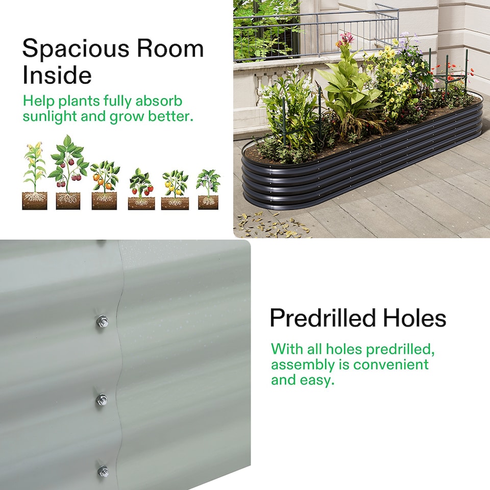 image 1 of Living and Home 3.2m Gardens Bed Oval-Shaped Galvanized Steel Garden Planter With Plant Support Trellis