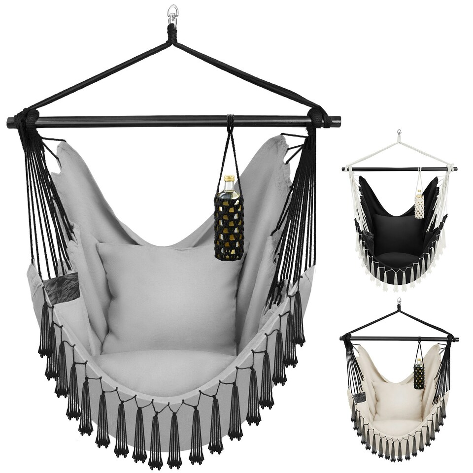 image 1 of Hanging Chair Malika, Boho Style, Load Capacity 150kg | Black | black | One Size | 1