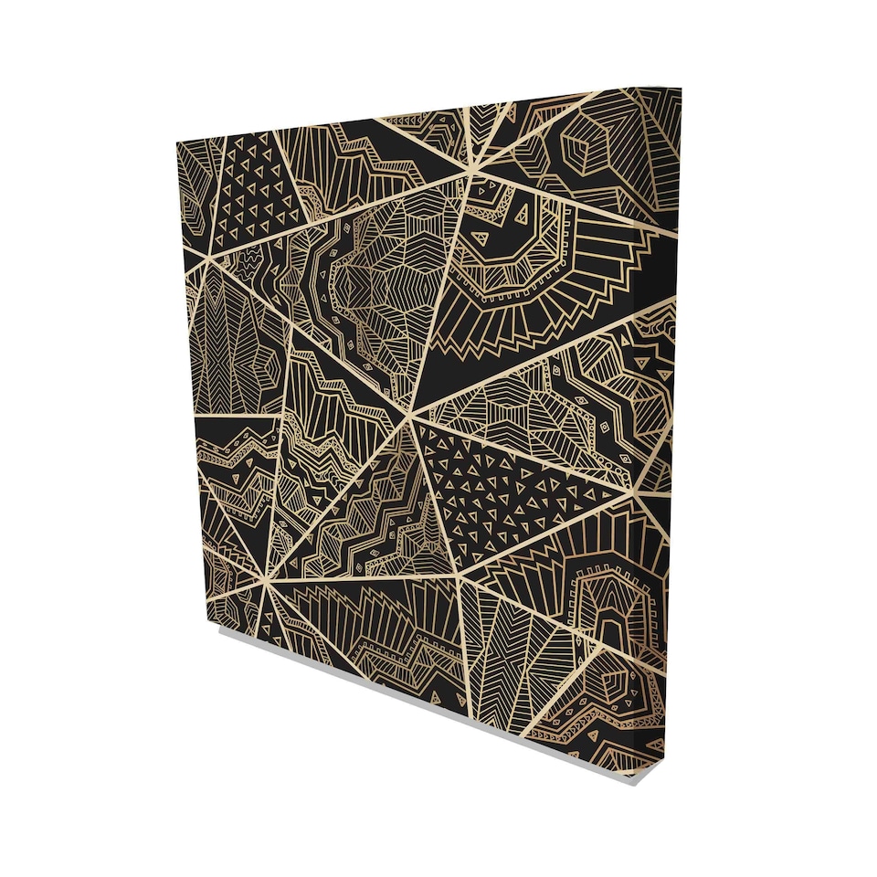 image 1 of Triangular patchwork pattern from black and golden geometric (Canvas Print) 102cm x 102cm
