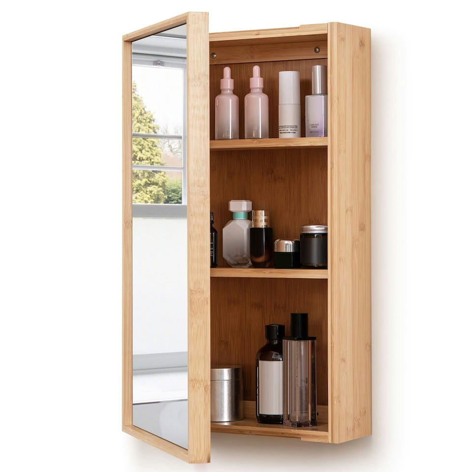 image 1 of COSTWAY Bathroom Medicine Cabinet Single Bamboo Storage Brown