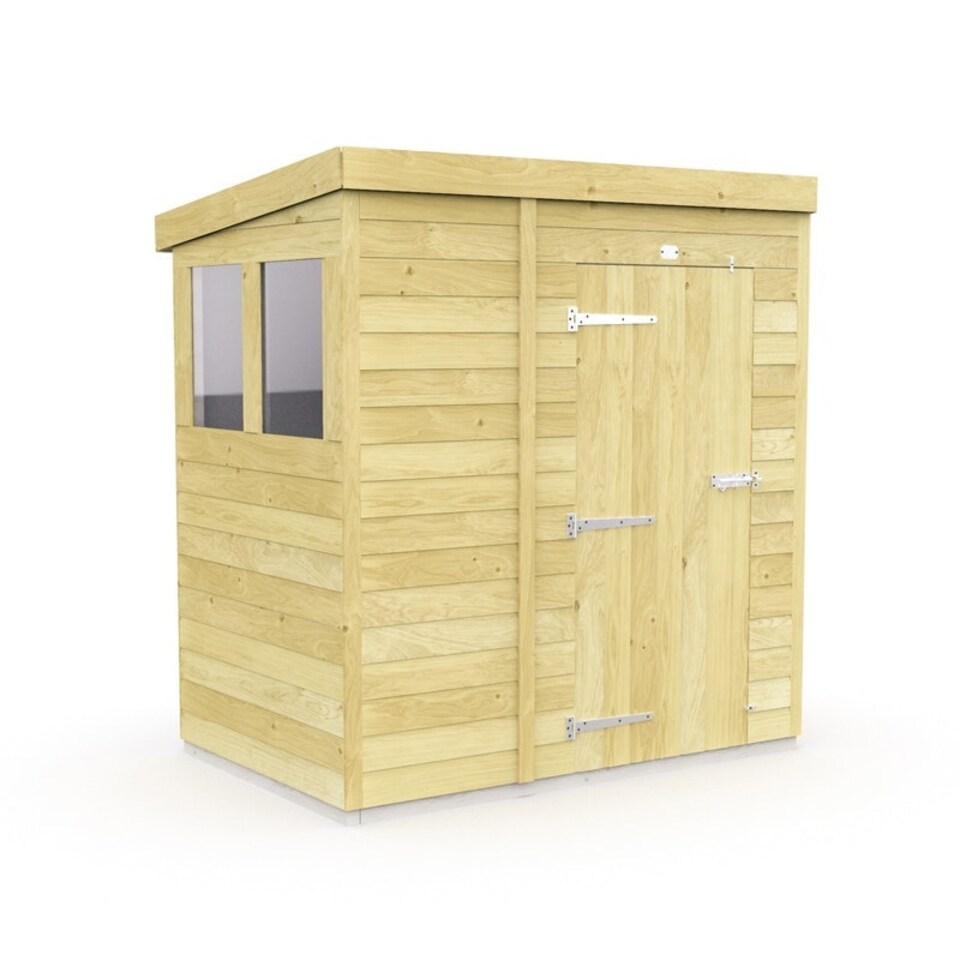 image 1 of 7 x 4 Feet Pent Security Shed - Double Door - Wood - L118 x W214 x H201 cm Brown