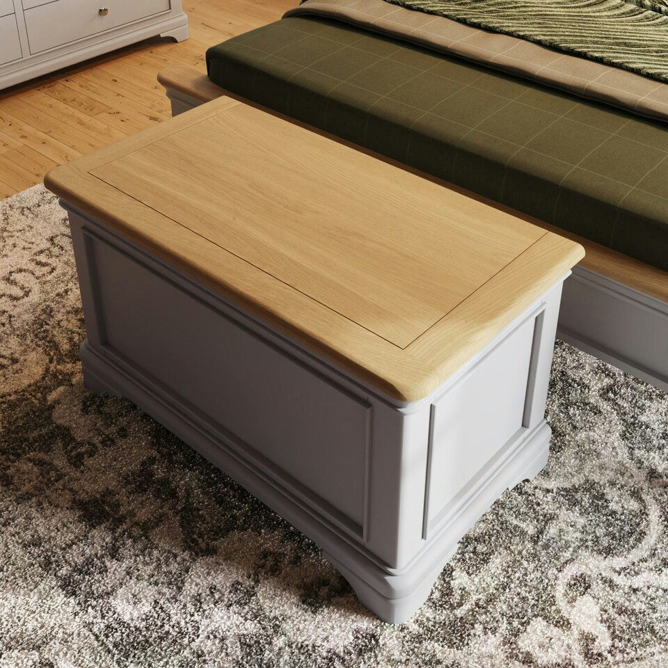 image 1 of Faire Ottoman Blanket Box in Dove Grey with Oak Top Grey