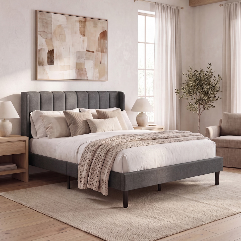 image 1 of Vida Designs Vianna Dark Grey Linen Fabric Bedroom Bed Frame - King Size