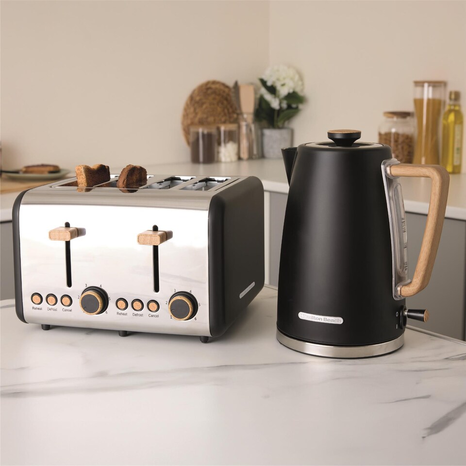 image 1 of Hamilton Beach Scandi Kettle & Toaster Set - Black