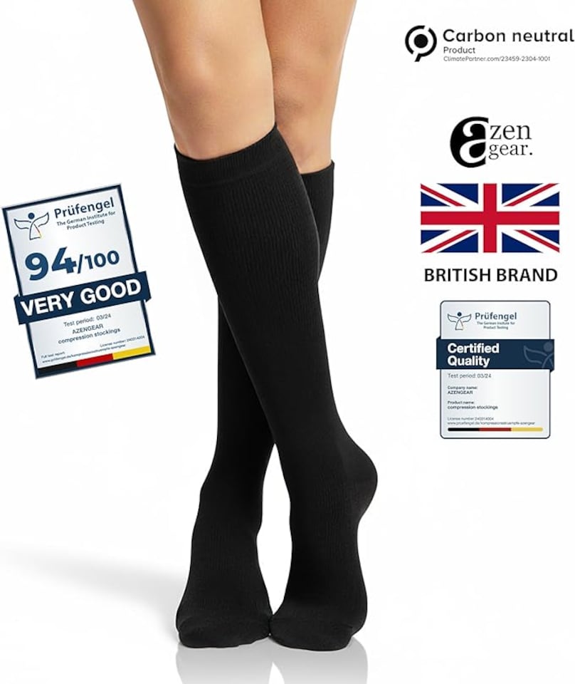 image 1 of aZengear Compression Socks, Anti DVT Knee-High, Swollen Legs, Varicose Veins, Shin Splints Calf Pressure Support (Black, S/M)