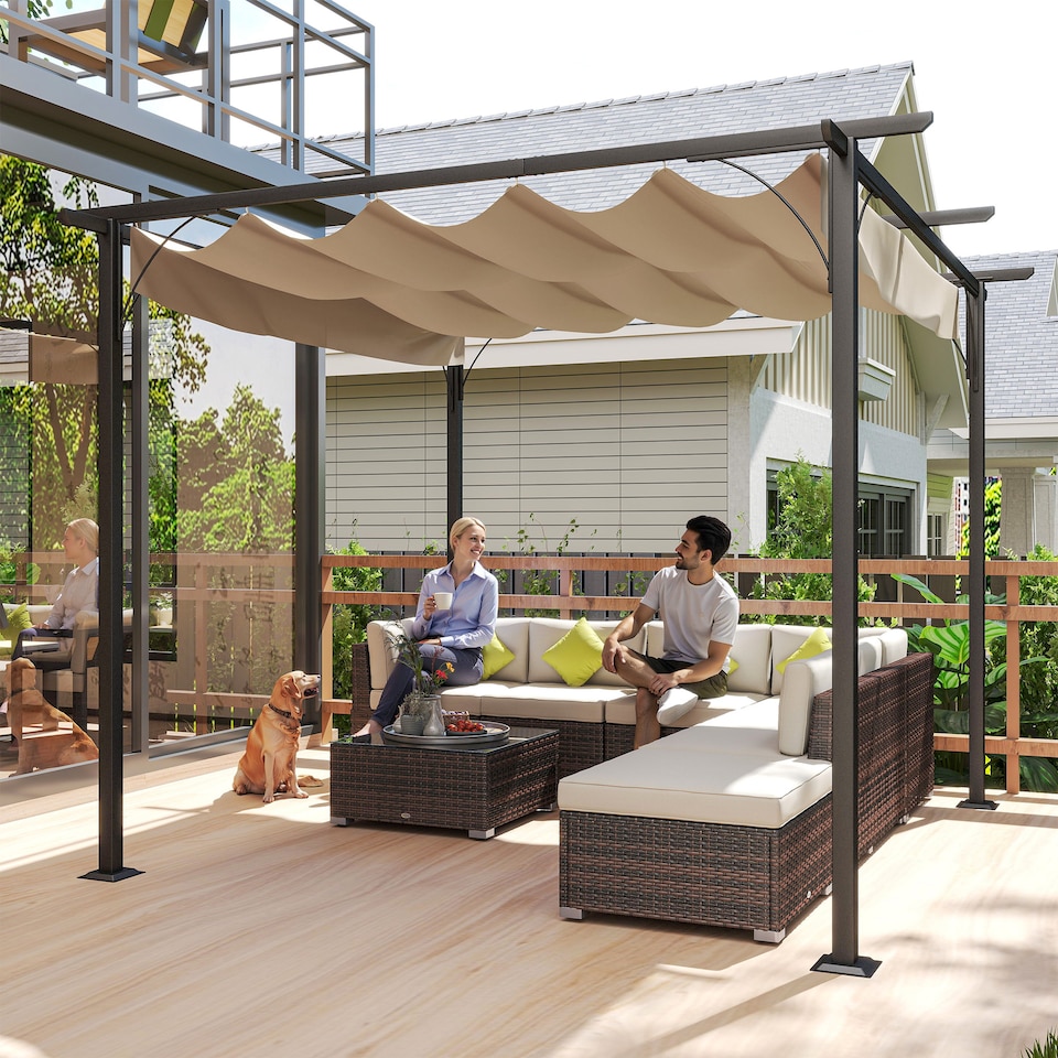 image 1 of Outsunny 3x3m Outdoor Pergola Metal Gazebo Porch Awning Retractable Canopy