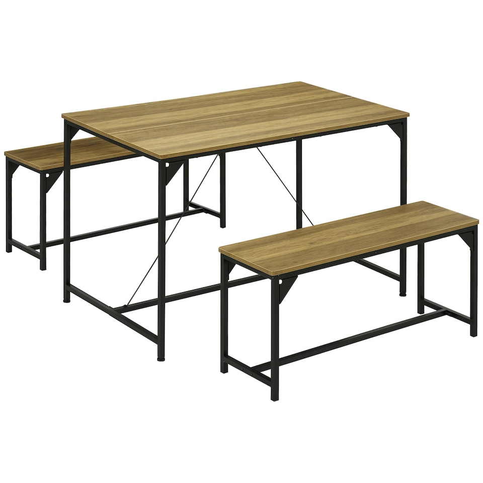 image 1 of HOMCOM Dining Table and Bench Set for 4, Modern Kitchen Table & 2 Benches