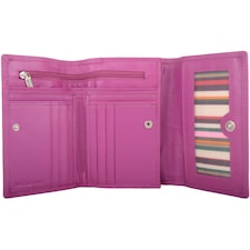 London Leathergoods Womens Tri Fold Money Holder Magnetic Flap Purse Wallet | Pink | Cerise