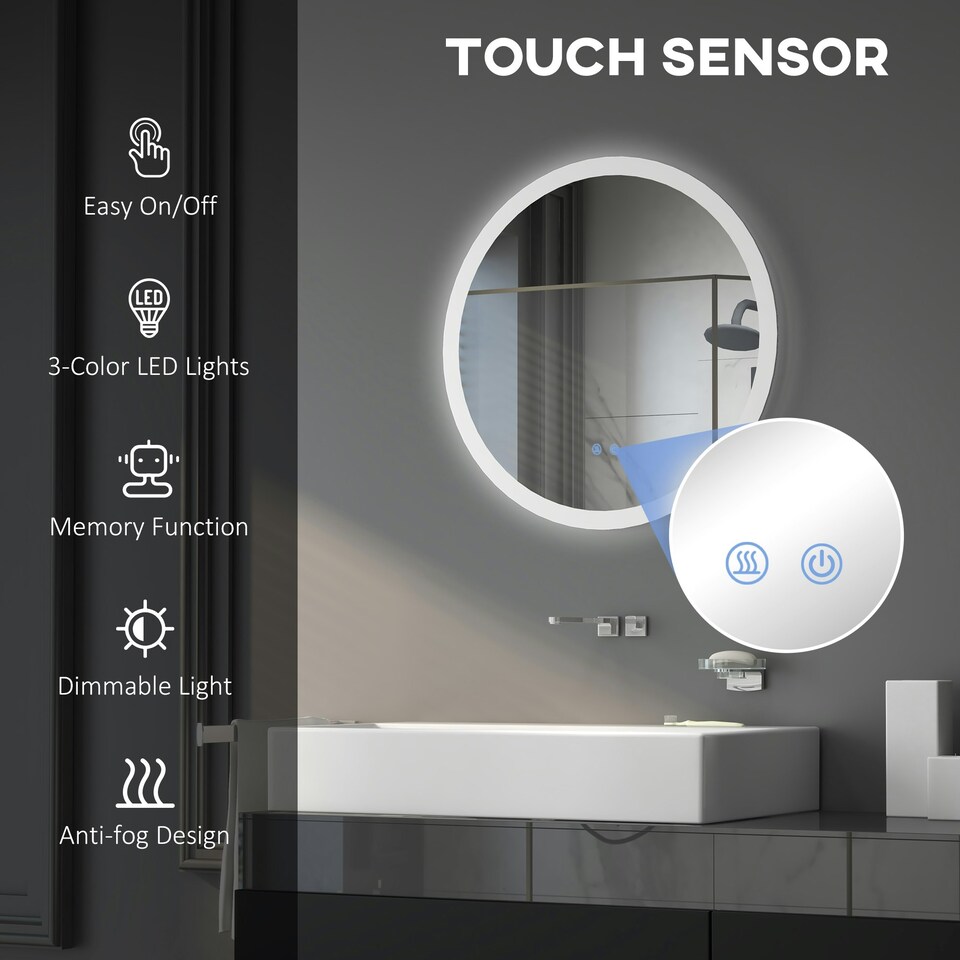 image 1 of kleankin Illuminated Bathroom Mirror with LED Lights, Defogging Film