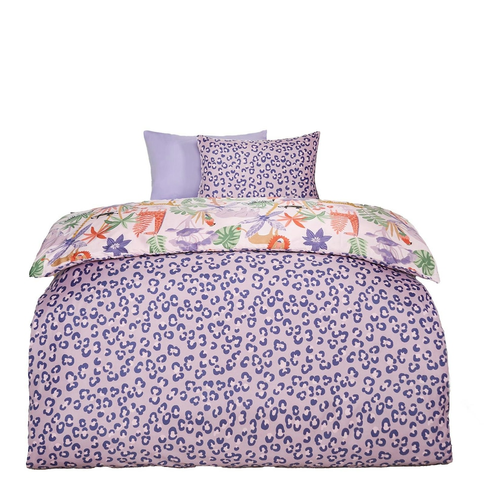 image 1 of OHS Safari Print Reversible Microfibre Duvet Cover and Pillowcase Set, Single - Purple