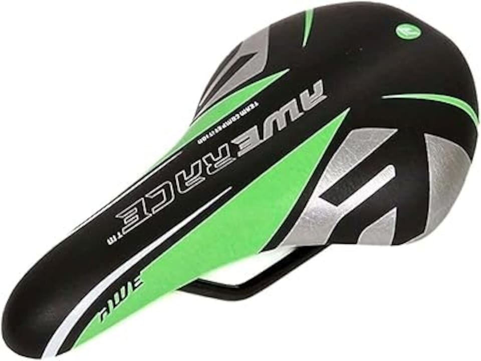 image 1 of AWE Unisex-Youth Junior MTB Green/Black/Silver Bike Seat/Saddle With Steel Rails